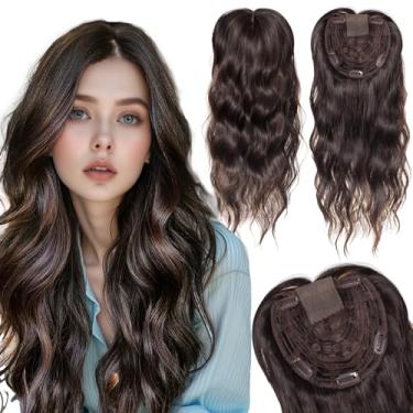 Imagem de CROWN GUIDE Toppers de cabelo para mulheres com cabelo fino 50,8 cm, 360° 3D peruca para mulheres encaracolado sintético ondulado wavy Wispy Clip em franja para uso diário (castanho castanho, 50,8 cm)