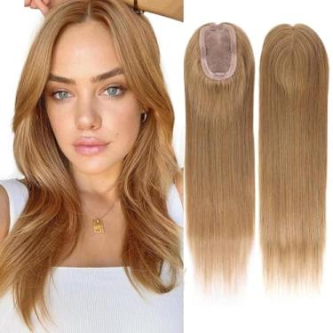 Imagem de HAPPY&CC Toppers de cabelo para mulheres, humanos verdadeiros, sem franja, 7,5 x 12,7 cm, mono clipe, para mulheres, com queda de cabelo cinza, cobertura de queda de cabelo, castanho-loiro 40,6 cm