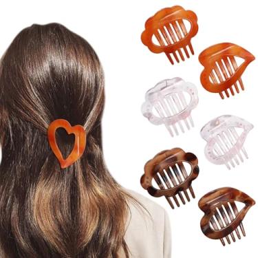 Imagem de 6 peças de grampos de cabelo planos para mulheres, grampo marrom de coração plano de volume para cabelos grossos ou finos, grampos de cabelo grandes Picura prendedores de cabelo que não escorregam
