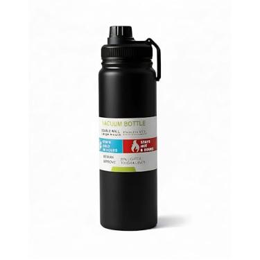Imagem de Garrafa Térmica de Aço Inoxidável 304-1000ml, Isolamento a Vácuo Duplo, Mantém Frio por 24h/Quente por 6h, Alça Portátil Sem Vazamentos, Ideal para Ao Ar Livre, Ginásio e Escritório (Preto)