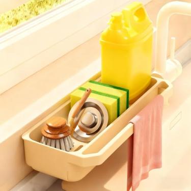 Imagem de Suporte de esponja para pia de cozinha, organizador de pia de cozinha montado na parede para esponja, sabonete, toalha, plástico durável, solução que economiza espaço