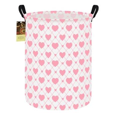 Imagem de HUNRUNG Cesto de lavanderia, cesta de armazenamento leve de tecido de lona grande organizador de brinquedos roupas sujas dobrável à prova d'água para dormitórios universitários (coração redondo)
