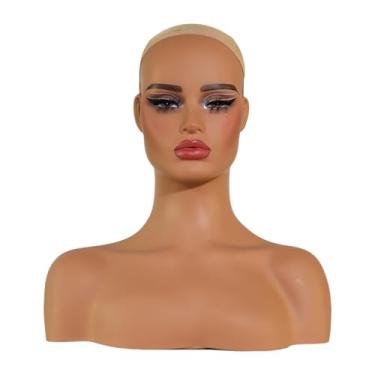 Imagem de Zialofi Cabeça de manequim feminina com maquiagem acessórios de beleza chapéu display rack peruca display modelo manequim cabeça busto para colar chapéus