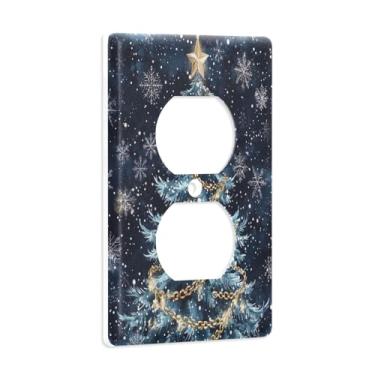 Imagem de Blueangle Placa de parede de tomada dupla para árvore de Natal, tamanho padrão, placas de cobertura de tomada elétrica de 1 gangue para decoração de quarto de escritório em casa, 4,53 x 2,76 polegadas