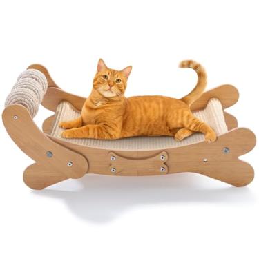 Imagem de Rede grande para arranhar gatos de sisal, almofada de madeira para sala de estar para gatos com 3 bolas de sisal, tábua de arranhar durável para gatos internos, protetor de móveis