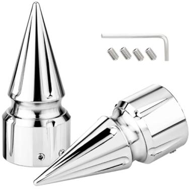 Imagem de Tampas de porca de eixo dianteiro CNC preto cromado compatível com Harley Davidson Touring Sportster Trike Dyna Softail Street Glide Road King Iron 883 Fat Boy 2002-2024 (SpikeA-Chrome)