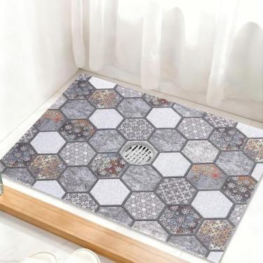 Imagem de Tapete de chuveiro quadrado antiderrapante: tapetes de chuveiro extragrandes de 81 x 61 cm com orifício de drenagem no meio - tapete de chuveiro antiderrapante de bucha de PVC para chuveiro interno