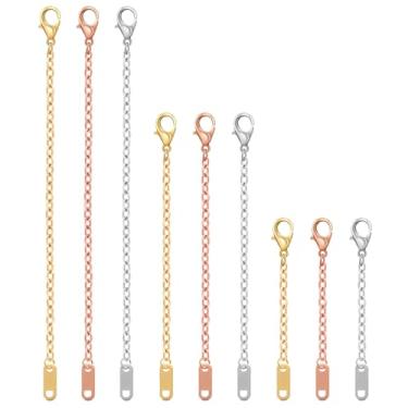 Imagem de LXUEJIE Extensor de colar de 9 peças, extensor de colar de ouro rosa, extensores de corrente de liga para colares pulseira tornozeleira, extensores de corrente delicados (ouro/prata/ouro rosa, 5/10/15