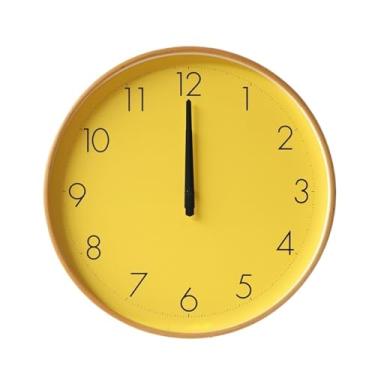 Imagem de Relógio de parede Relógio de parede amarelo, silencioso, em madeira maciça, alimentado por bateria, estilo rústico atemporal para decoração de casa(12.5 inches)