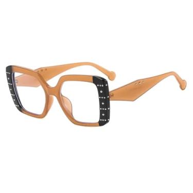 Imagem de Óculos de grau femininos da moda, com lentes transparentes e rebites, estilo vintage (marrom e preto)