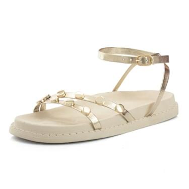 Imagem de Sandalia Feminina Plataforma Papete Flatform Enfeite Metalizado Brilho (Dourado, BR, Adulto, Numérico, 36)