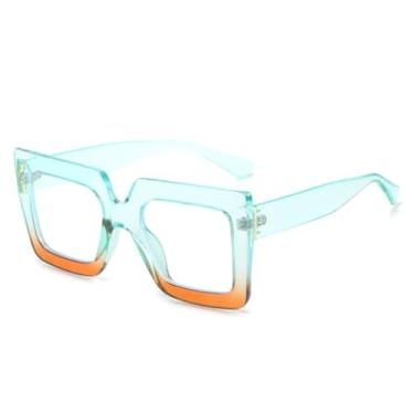 Imagem de Óculos vintage com lentes transparentes, unissex, armação de óculos feminina transparente (verde-marrom)