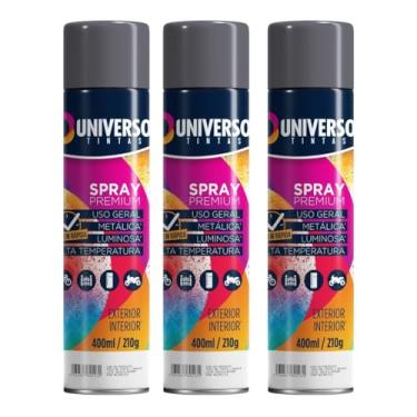 Imagem de Tinta Spray 400ml Cinza Grafite Uso Geral em Aço Ferro Couro Gesso Cerâmica | Universo | Kit 03 un