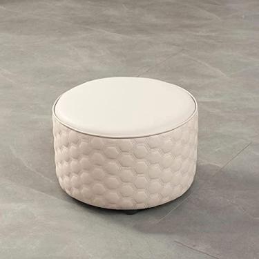 Imagem de FAMEOYA Banqueta redonda de couro otomano para sala de estar, cozinha, quarto, cinza claro, 36 x 40 cm