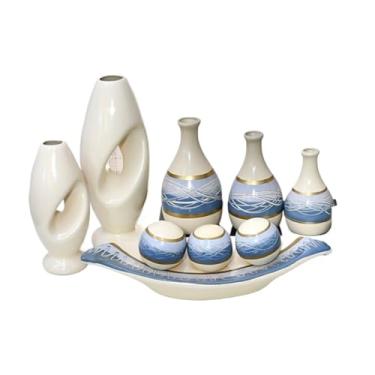 Imagem de Vaso Decorativo De CerâMica – Vaso Artesanal, Adequado Para Colocar No Centro Da Mesa De Jantar, Aparador, Alcova Ou Prateleira.(OCEANO BEGE 9PÇS)