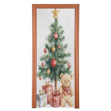 Imagem de Wassud Capa para porta de Natal, decoração de banner, árvore de Natal grande, 81 x 199 cm, com urso elástico, capa para porta interna para varanda e porta da frente