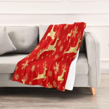 Imagem de Wassud Cobertores e mantas de Natal 152,4 x 228,6 cm cobertor de rena dourado para sofá, cadeira, decoração de casa