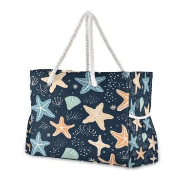 Imagem de Wassud Bolsa de praia feminina grande, estrela-do-mar, impermeável, à prova de areia, bolsa de viagem com zíper e bolso para piscina, academia, acampamento