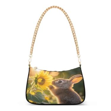 Imagem de CEBUGI Bolsas transversais femininas bolsa de ombro coelho girassol bolsa clutch elegante com alça de corrente