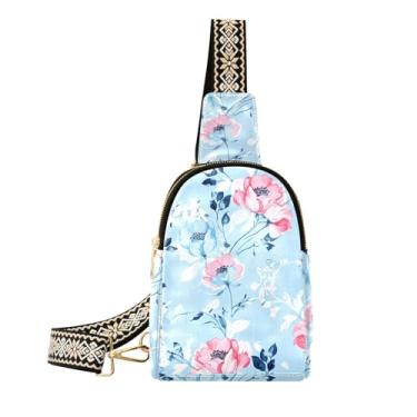 Imagem de CEBUGI Bolsa tiracolo feminina com estampa floral, bolsa tiracolo de couro, bolsa de peito para caminhadas, viagens ao ar livre