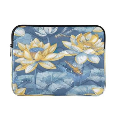 Imagem de Kigai Bolsa para laptop, azul dourado, pintura aquática, macia, resistente a impactos, capa para laptop, bolsa protetora para notebook de 13 a 14 polegadas