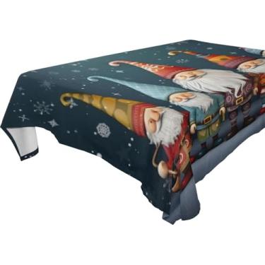 Imagem de YETTASBIN Toalha de mesa quadrada de gnomo de Natal, à prova d'água, resistente a manchas, lavável de poliéster, para piquenique, jantar, férias, cozinha, festa, decoração, 137 x 137 cm