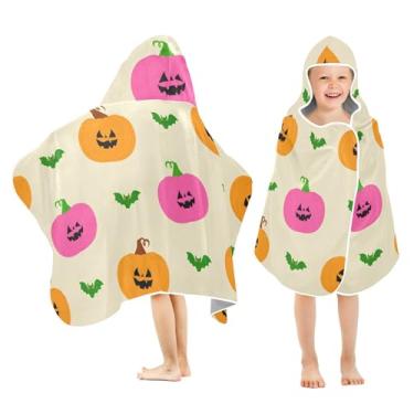 Imagem de Burbuja Bats Pumpkins Toalha de banho com capuz para crianças, toalha de praia de pelúcia macia absorvente para meninas e meninos 3-10 anos, 61 x 127 cm