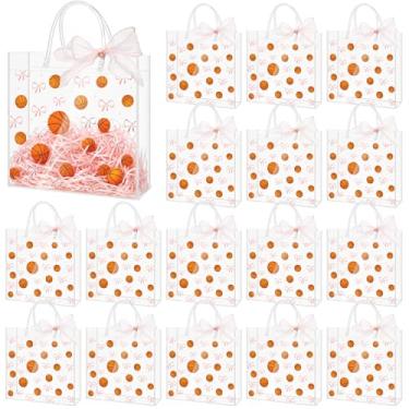 Imagem de Sweetude 24 sacos clássicos de basquete transparente com alças sacos de presente de festa tema esportivo com fita de laço rosa para meninas, jovens, lanches, presentes de aniversário 19 x 19 cm