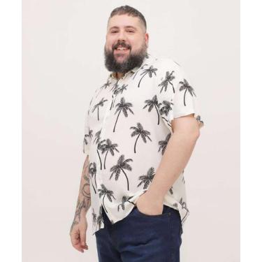Imagem de Camisa Plus size Masculina Estampa Coqueiros MR-82002, Bege, G1