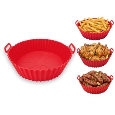 Imagem de Forma de Silicone Antiaderente para Air Fryer – Cesto Reutilizável com Alças, Compatível com Forno e Micro-ondas