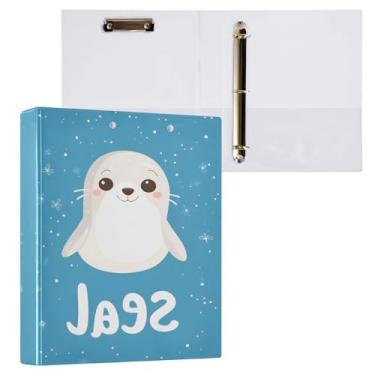 Imagem de STAYTOP Organizador de fichário redondo com selo de desenho animado, fichário de 3 anéis com prancheta (carta A4), fichário fofo para material de escritório escolar