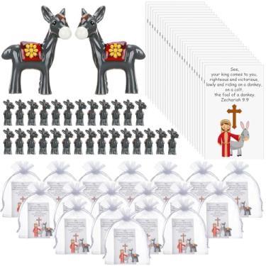 Imagem de Silipull 25 Sets Christian Religious Nativity Jesus Gifts Include Miniature Resin Donkey Figurine Prayer Card Organza Drawstring Bag for Christmas Easter First Communion Party Favors Baptism Church