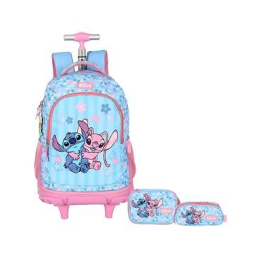 Imagem de Kit Lilo Stitch Mochila Costas E Rodas + Estojo Box E Triplo - Luxcel