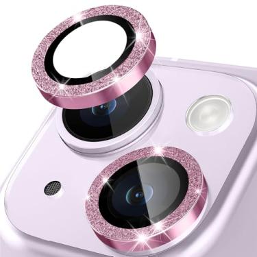 Imagem de Protetor de lente de câmera para iPhone 14 Plus, anel de metal de liga de alumínio individual com glitter, protetor de tela de vidro temperado 9H, protetor de tela de luxo HD antiarranhões acessórios