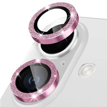 Imagem de Happtkey Protetor de lente de câmera para iPhone 17, anel de metal de liga de alumínio individual com glitter, protetor de tela de vidro temperado 9H, protetor de tela de luxo HD antiarranhões