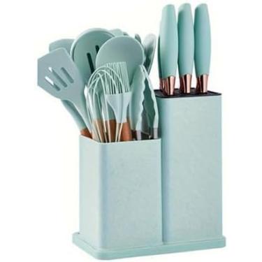 Imagem de Kit Profissional 19 Peças em Silicone para Cozinha – Utensílios Antiaderentes, Resistentes ao Calor, Ideais para Panelas que Não Arranham e Cozinhar com Praticidade (Verde)
