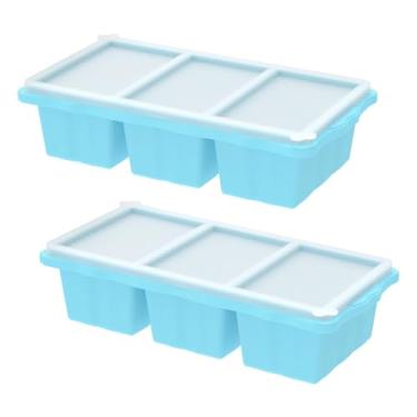 Imagem de KHZSPP 2 bandejas de silicone para freezer com tampa, bandeja grande para cubos de gelo, 1 xícara/250 ml, à prova de vazamento, 3 xícaras de molho de sopa, recipientes portáteis para congelamento de