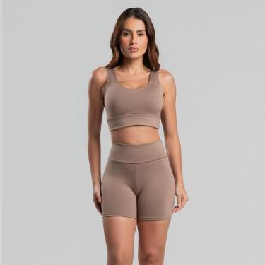 Imagem de Conjunto Academia Feminino Básico Top E Short Fitness - NoBrand, Capuc