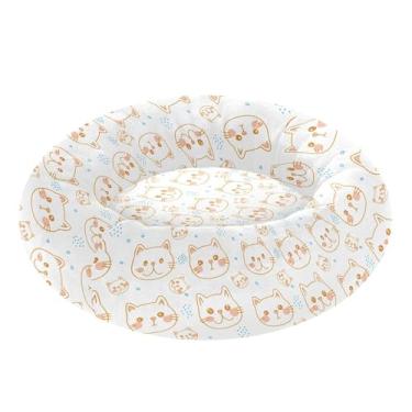 Imagem de SEHANY Cama de cachorro com estampa de gatos fofos, removível e lavável, pequena, redonda para gatos, cama fofa super macia para animais de estimação com fundo antiderrapante para cães pequenos e
