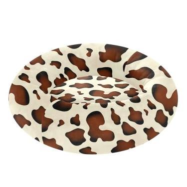 Imagem de SEHANY Cama de cachorro com estampa de vaca marrom, removível e lavável, pequena, redonda, cama de gato fofa, super macia, confortável para animais de estimação com fundo antiderrapante para cães