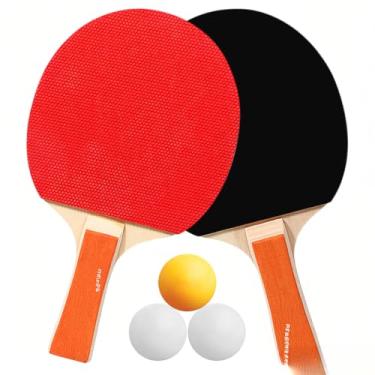 Imagem de Pá de Ping Pong Raquetes Tênis Mesa 2 Conjunto com Cabo Longo Acessórios Treinamento Pacote 3 Bolas para Diversão Indoor