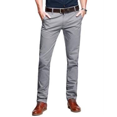 Imagem de Calças casuais combinam com frente plana cônica fina para homens, cinz