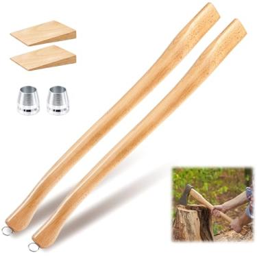 Imagem de Bucherry 2 peças de cabo de machado de ponta única de 71 cm de substituição para machado de madeira de faia com cunha de madeira e cunha de aço para machados de mão e machados de acampamento