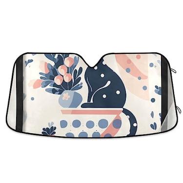 Imagem de Vaso de planta azul, pintura decorativa de gato preto, para-brisa, para-sol, proteção UV, para caminhão, carro, SUV, acessórios de carro