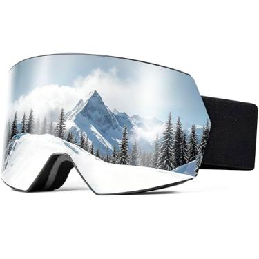 Imagem de AVV Óculos de esqui OTG anti-neblina proteção UV400 - capacete compatível para homens, mulheres, jovens, esqui, snowboard, prata, prata