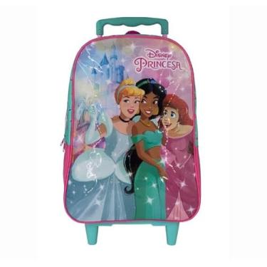 Imagem de Starschool - Mala com Rodas 16" Princesas Disney | Estrutura em Poliéster Resistente, Painel EVA 3D em Relevo e Carrinho de Metal com Travas | Praticidade e Encanto nas Viagens Infantis