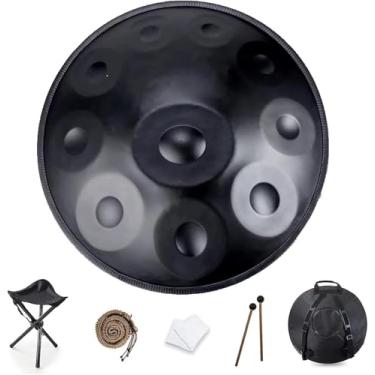 Imagem de YAYUZEST Advanced Adult Handpan, tambor de aço curdo menor de 55 cm, 22 polegadas, 10 notas, 440 Hz, com bolsa macia, 2 marretas, suporte e pano livre de poeira (preto)