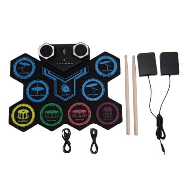 Imagem de Diydeg Conjunto de Bateria Eletrônica Roll Up, Almofada de Prática MIDI Portátil Com Luzes LED Alto-falantes Duplos, Reprodução de Gravação, para Crianças Iniciantes, Bateristas