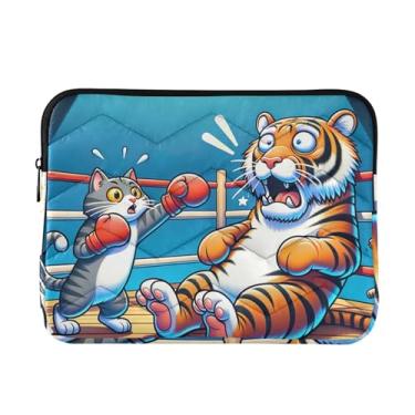 Imagem de Bolsa para laptop Cat Fights Timid Tiger, fina, leve, durável, trabalho, viagem, tablet, bolsa masculina, 13 a 14 polegadas