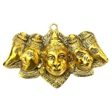 Imagem de EDZZEL Panchmukhi Hanuman Ídolo pendurado para porta | Estátua Hanuman de cinco faces para entrada ou Pooja | Exposição de arte decorativa de parede (ouro)